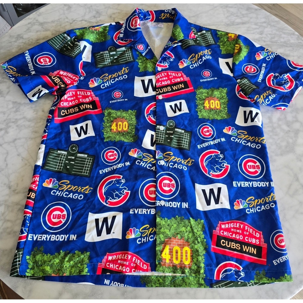 Chicago Cubs Wrigley Field NBC Sports All Over Print Button Down Shirt Blue XL